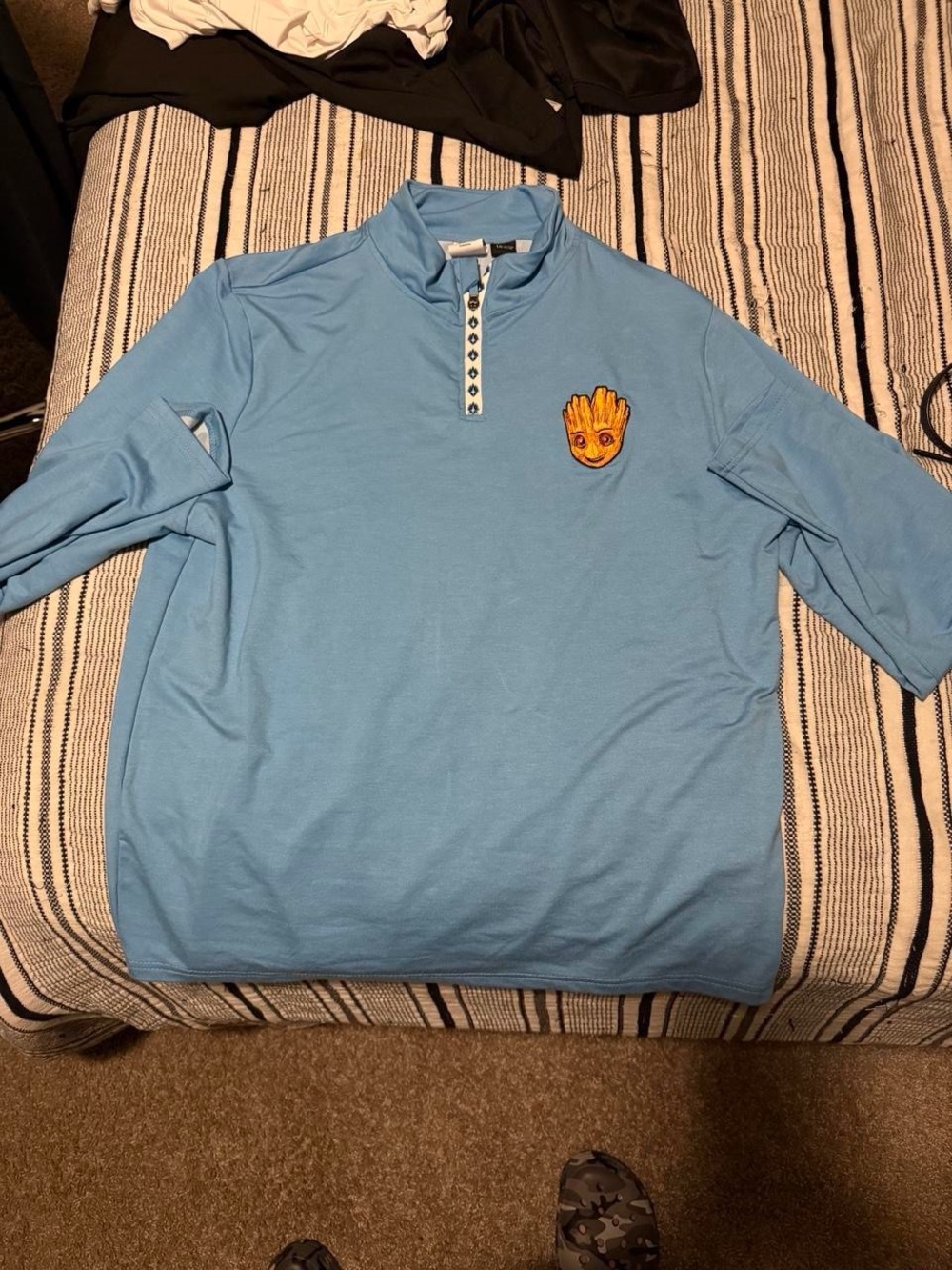 Marvel Light Blue Zip-Up Sweater with Yellow Embroidered Groot Patch